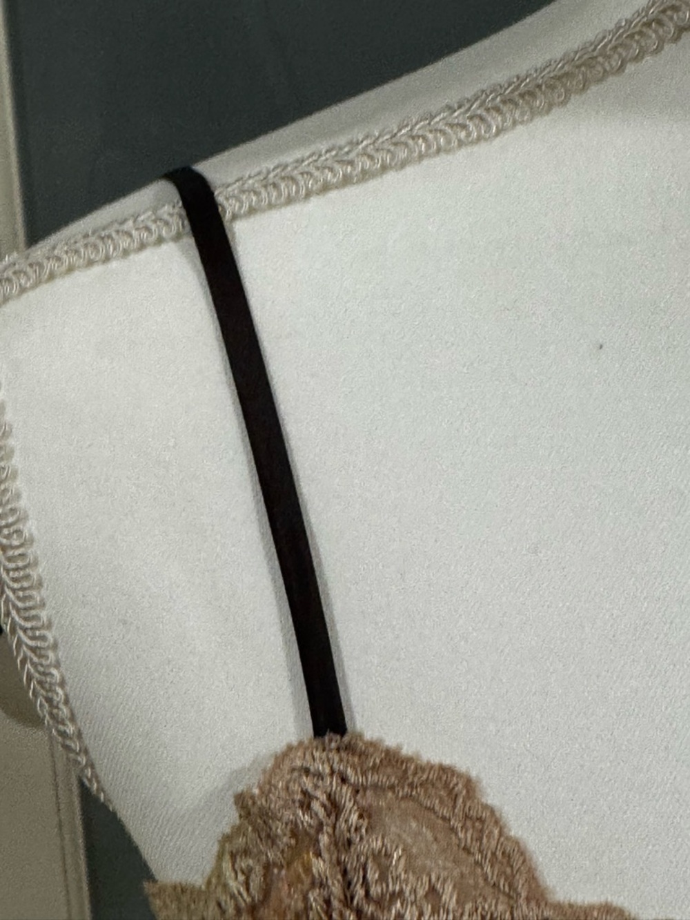 New York & Company brown silk camisole, beige lace trim, adjustable straps, M. - Picture 4 of 15